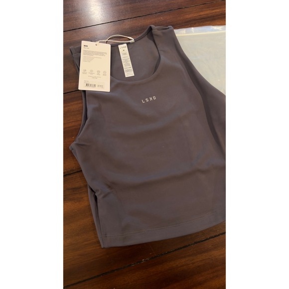 LSKD Base Tank Dark Storm Grey Cropped Racerback Performance Women Medium NEW - Picture 14 of 16